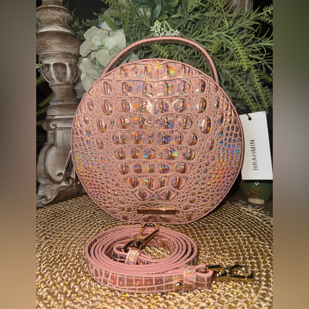 NWT Brahmin “Lane” Rose Gold Holographic Croc-Embossed Crossbody Bag - PRETTY